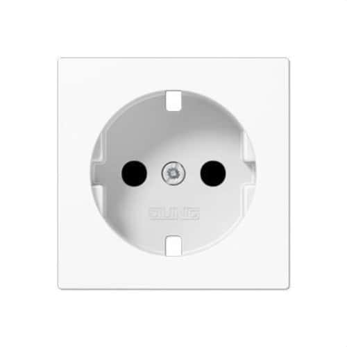Tampa base de tomada schuko com proteção infantil branco alpino Série A com referência A1520KIPLWW à marca JUNG