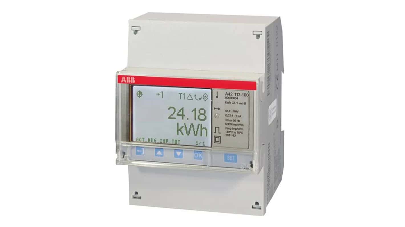 Contador monofásico ABB A42 112-100 medição indireta Modbus RS485 com referência 2CMA170510R1000 à marca ABB