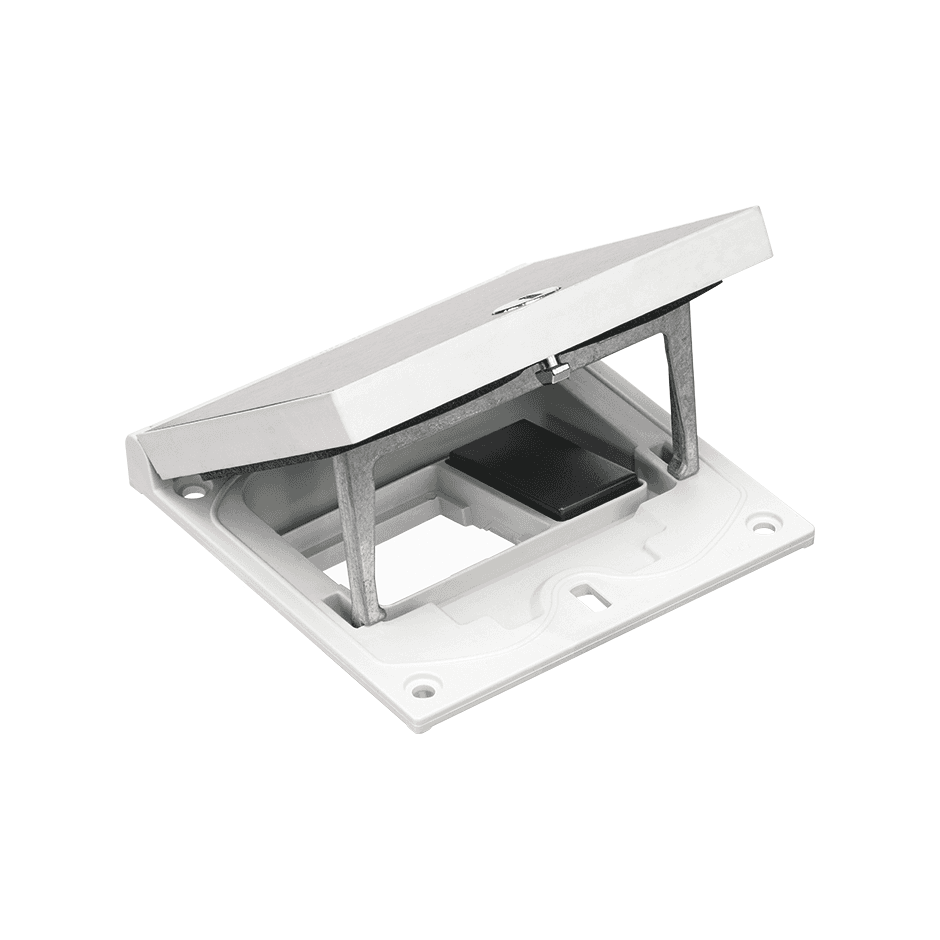 Moldura com fecho manual e tampa porta-mecanismos com alojamento para função K45 de 45x45mm e de 22,5x45mm com referência KFH100/72 à marca SIMON