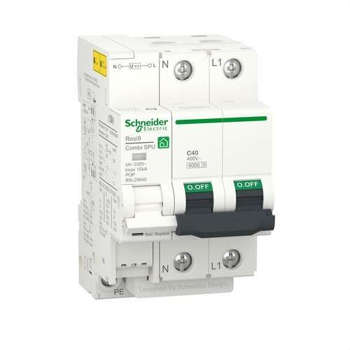 Imitador de sobretensões transitórias e permanentes IGA Resi9 CombI 1P+N 40 A com referência R9L20640 à marca SCHNEIDER ELECTRIC