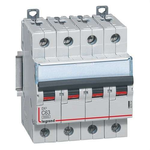Disjuntor Magnetotérmico DX3 4P 63A Curva C 6/10kA com referência 407934 à marca LEGRAND