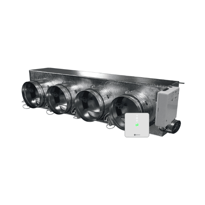 Plenum motorizado Airzone Easyzone 25 Wi-Fi Medium AZC25MELBS01M4 para Mitsubishi Electric baixa silhueta – 4 saídas Ø200 mm (capacidade média) com referência AZC25MELBS01M4 à marca AIRZONE