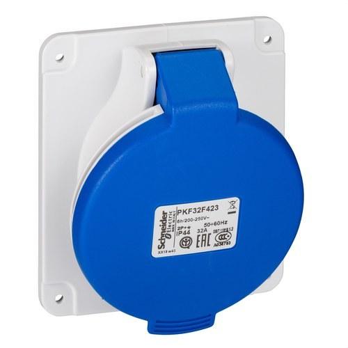 Caixa de encastrar inclinada 32A 2P+TT 200-250V IP44 com referência PKF32F423 à marca SCHNEIDER ELECTRIC