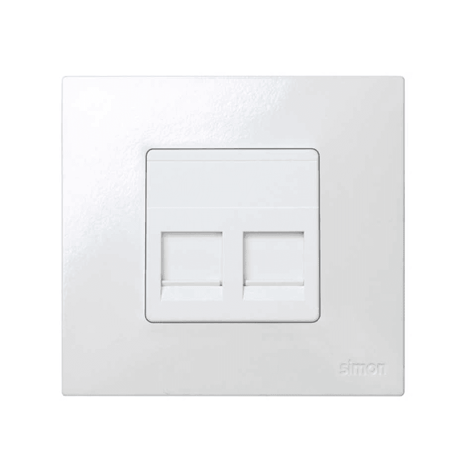 Flat voice and data plate with dust cover for 2 RJ45 AMP connectors white Simon 27 Play with reference 27486-35 from the brand SIMON