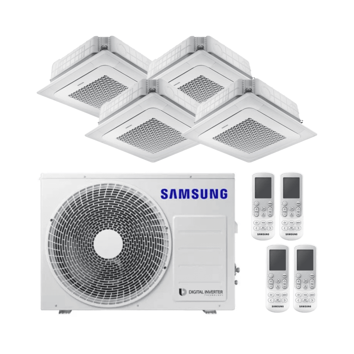 Ar condicionado cassete 4x1 de 4 vias Samsung Mini WindFree 3,5 kW 12000 BTU com referência F-CSTMINI35R4 à marca SAMSUNG