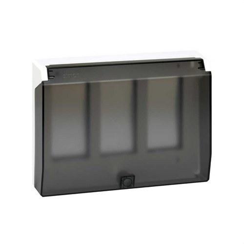 Moldura para parede embutida com tampa basculante e estruturas para 3 elementos duplos branco Simon 500 Cima com referência 51040103-030 à marca SIMON