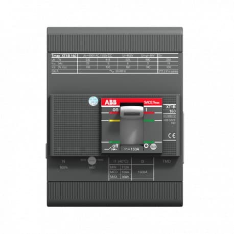 Interruptor automático caixa moldada ABB Tmax XT1C 160 TMD 160A 4P fixo com referência 1SDA067410R1 à marca ABB