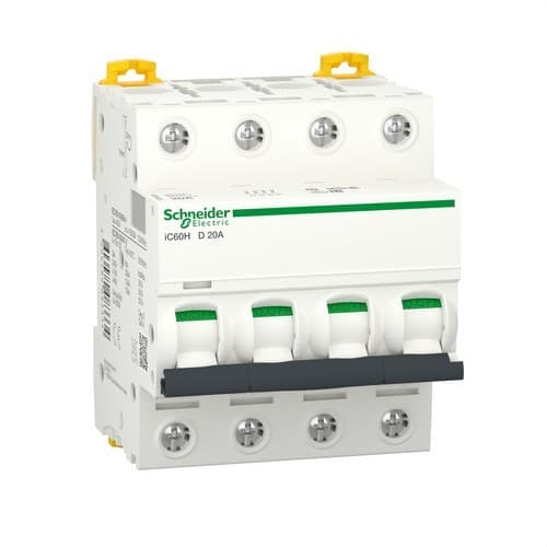 Disjuntor IC60H 4P 20A Curva D com referência A9F85420 à marca SCHNEIDER ELECTRIC
