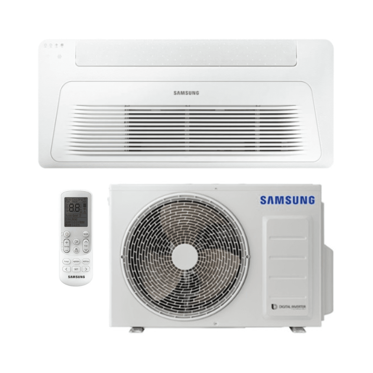 Ar condicionado cassete de 1 via Samsung WindFree 3,5 kW 12000 BTU com referência F-CST1W35R à marca SAMSUNG
