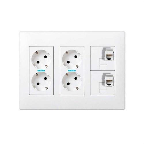 Kit caixa de parede de superfície ou embutir 3 elementos duplos com 2 tomadas duplas e 2 placas 1 RJ45 6 UTP branco Simon 500 Cima com referência 51000307-030 à marca SIMON