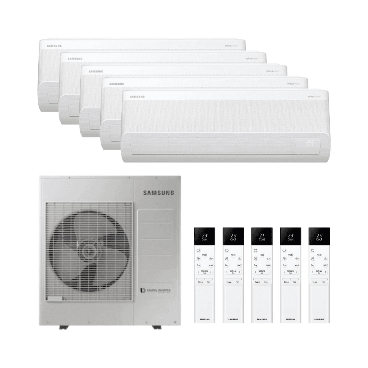Ar condicionado 5x1 com wifi Samsung WindFree Comfort S2 2,5 kW (4) + 3,5 kW com referência KITSAMWFCS209(04)+12 à marca SAMSUNG