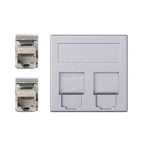 Flat voice and data plate with dust cover, 1 module with 2 RJ45 category 6A FTP aluminium Simon 500 Cima with reference 50001089-033 from the brand SIMON