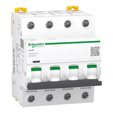 Disjuntor Magnetotérmico IC60N 4P 32A Curva C 10kA com referência A9F79432 à marca SCHNEIDER ELECTRIC