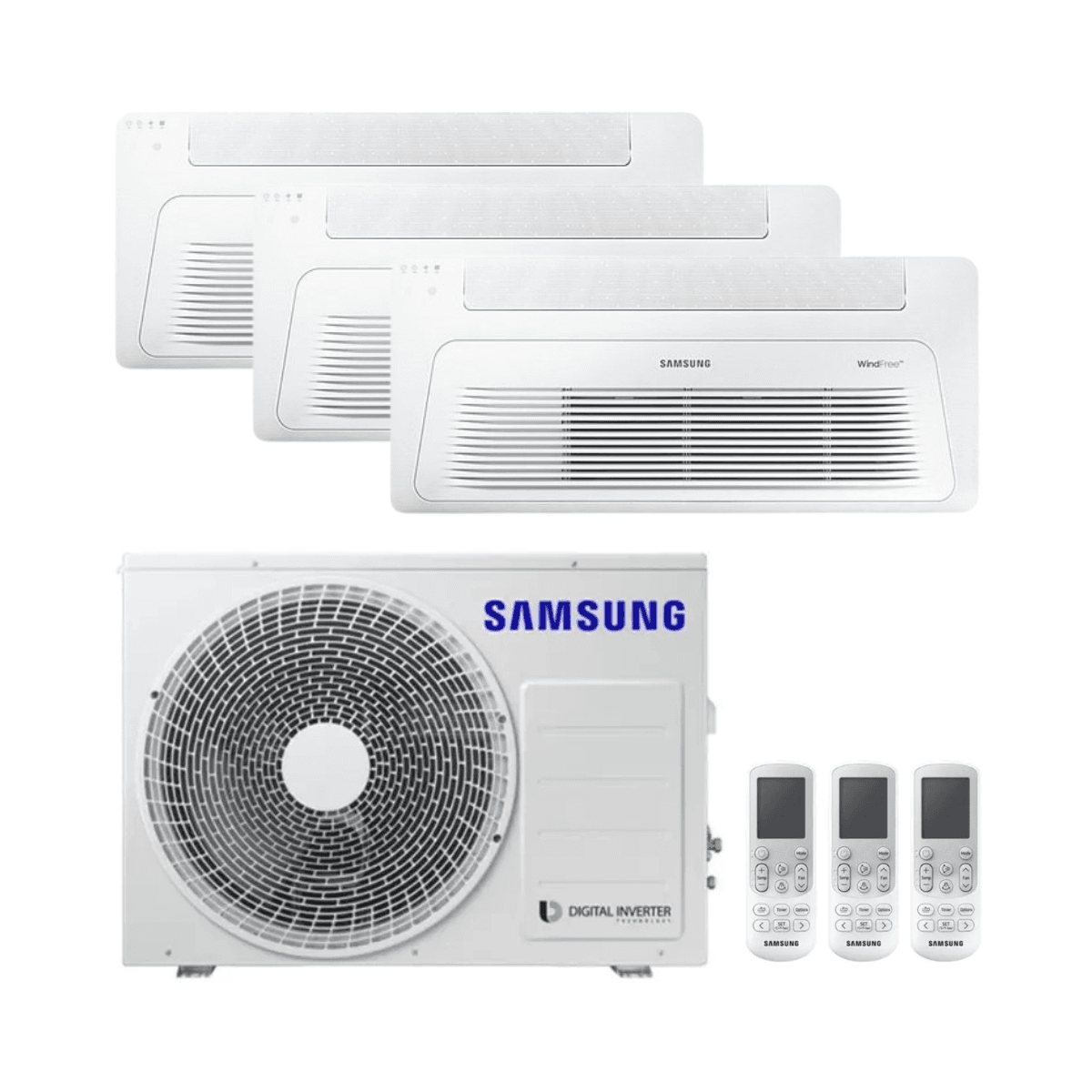 Ar condicionado cassete 3x1 de 1 via Samsung WindFree 3,5 kW 12000 BTU com referência F-CST1W35R3 à marca SAMSUNG