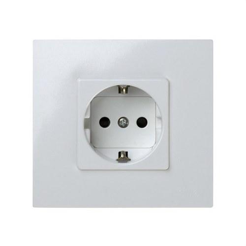 Base de tomada schuko monobloco com disp. segurança e sistema de ligação rápida branco Simon 27 Play com referência 2791432-030 à marca SIMON