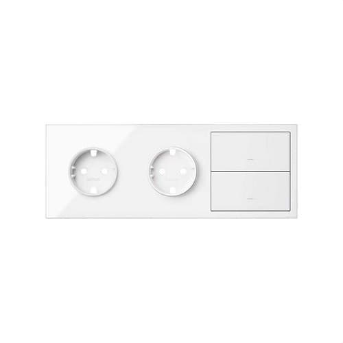 Front Kit for 3 Elements with 2 Schuko Socket Bases and 2 Bright White Keys Simon 100 with reference 10020310-130 from the brand SIMON