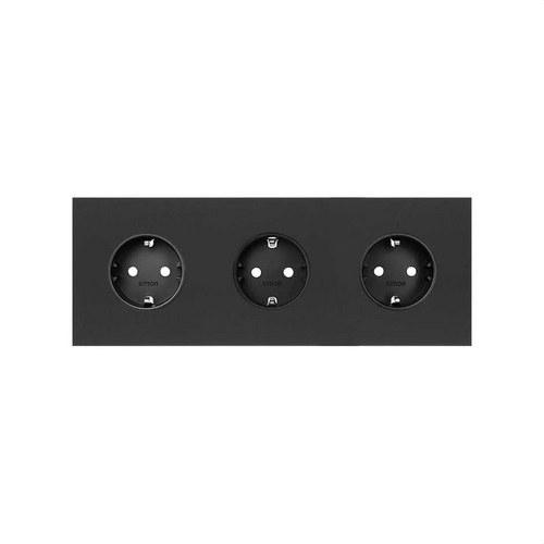 Kit frontal para 3 elementos com 3 bases de tomada schuko preto mate Simon 100 com referência 10020302-238 à marca SIMON